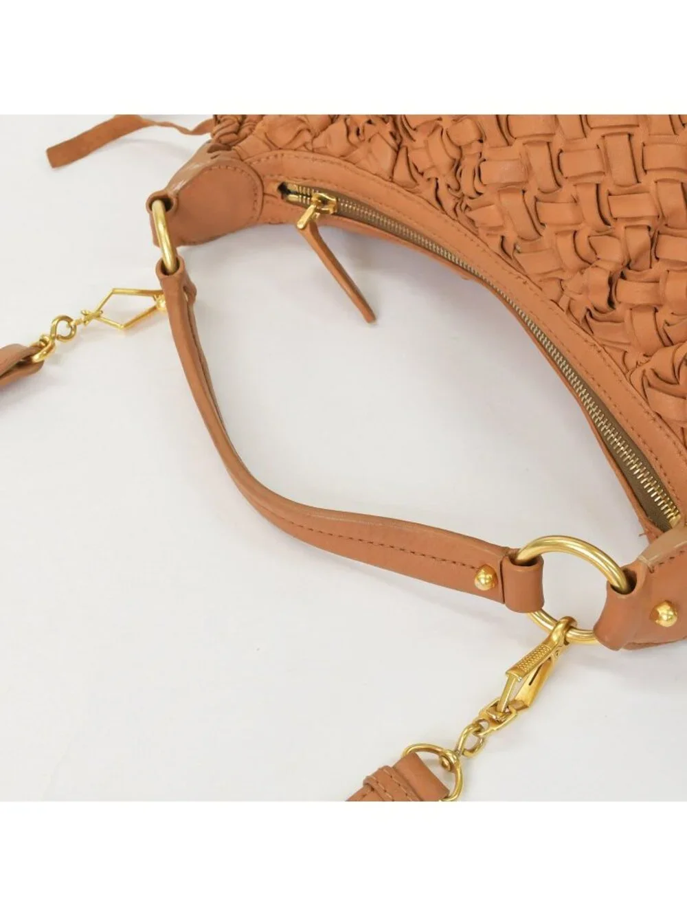 Miu Miu Intrecciato 2-Way Leather Shoulder Fringe Hobo Brown Lambskin Gold